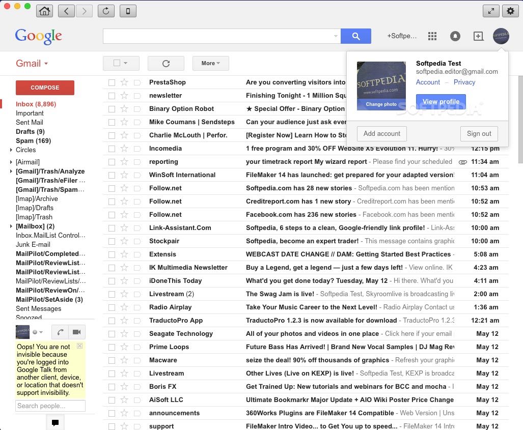 go for gmail on macbook dashboard