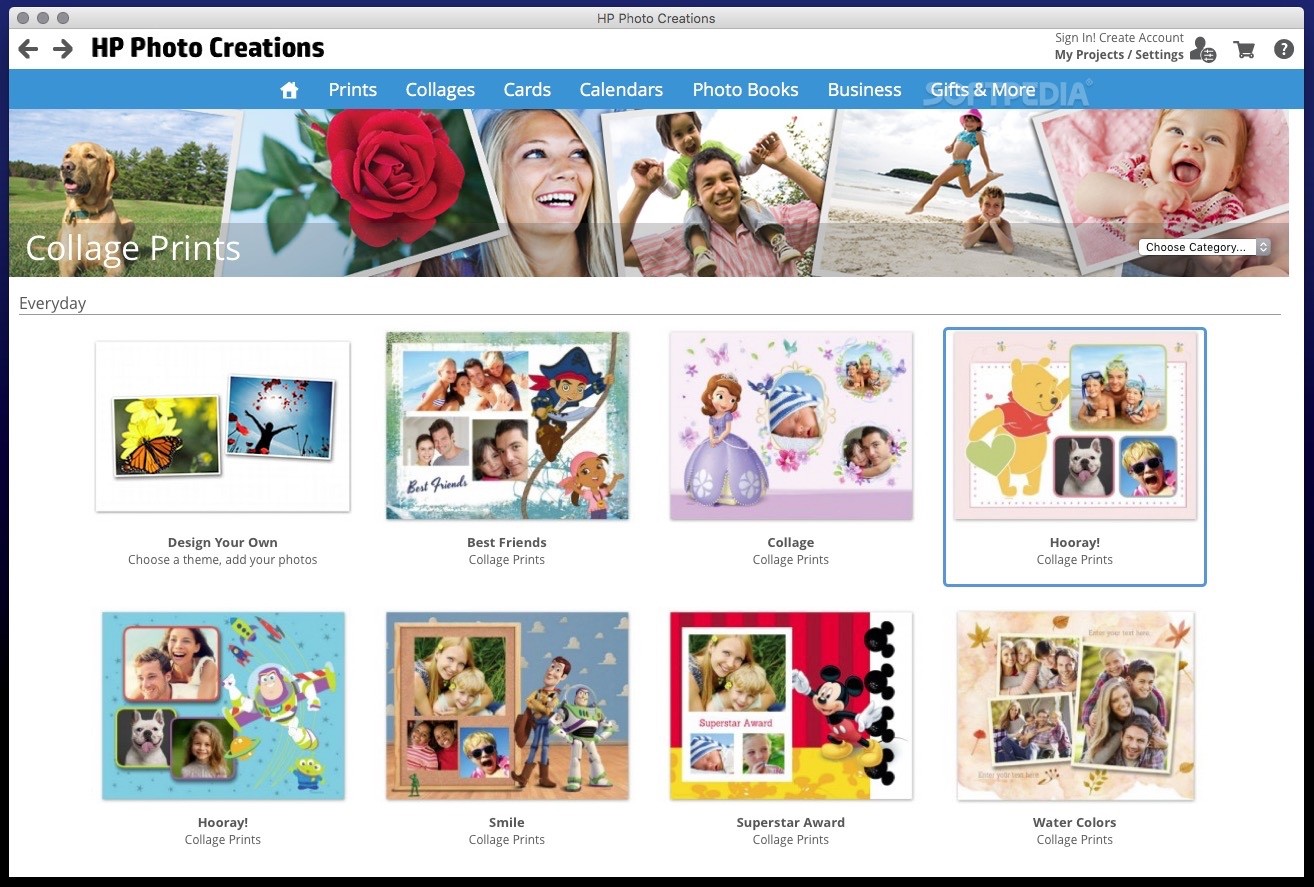 hp photo creations import