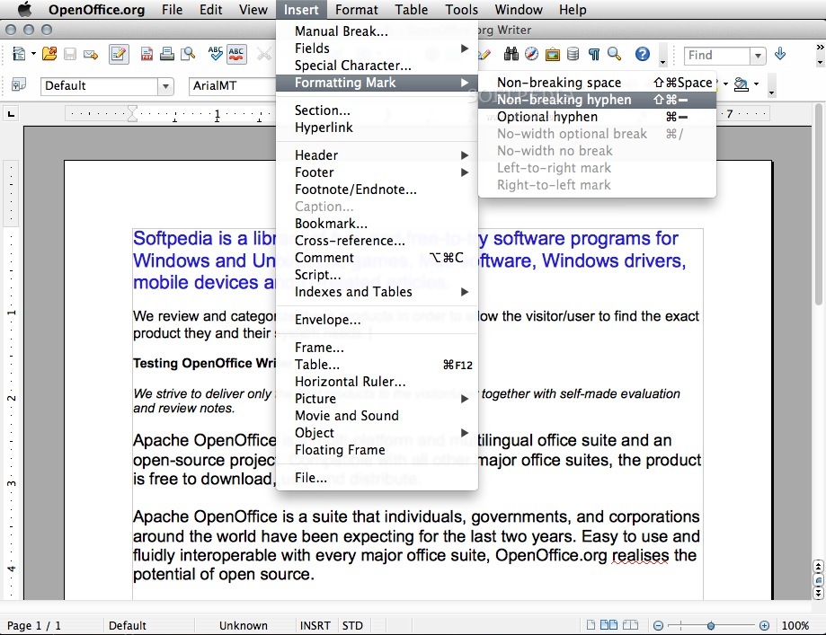 openoffice mac open header toolbar