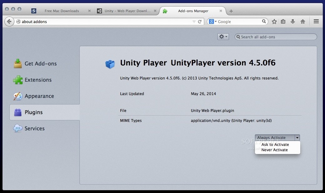 unity web player installation