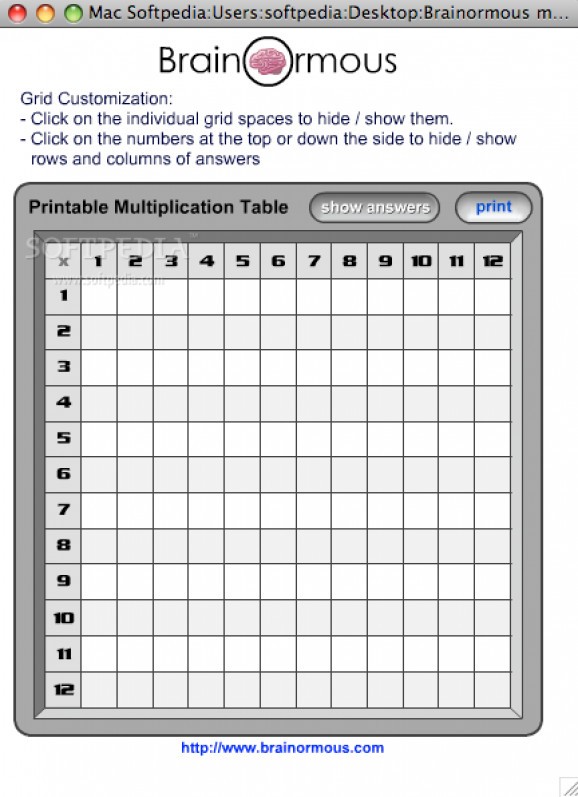 Printable Multiplication Table screenshot