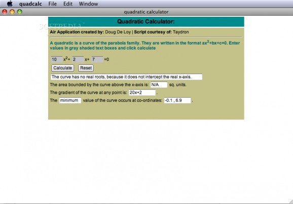 JavaScript Quadratic Equation Calculator screenshot