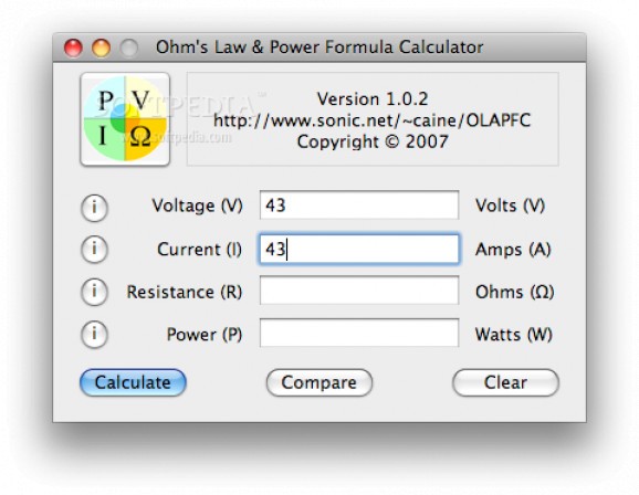 Ohm's Law & Power Formula Calculator screenshot