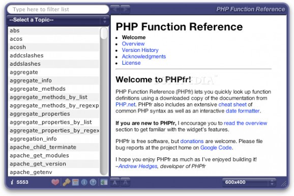 PHP Function Reference screenshot