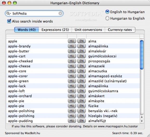 Hungarian-English Dictionary screenshot