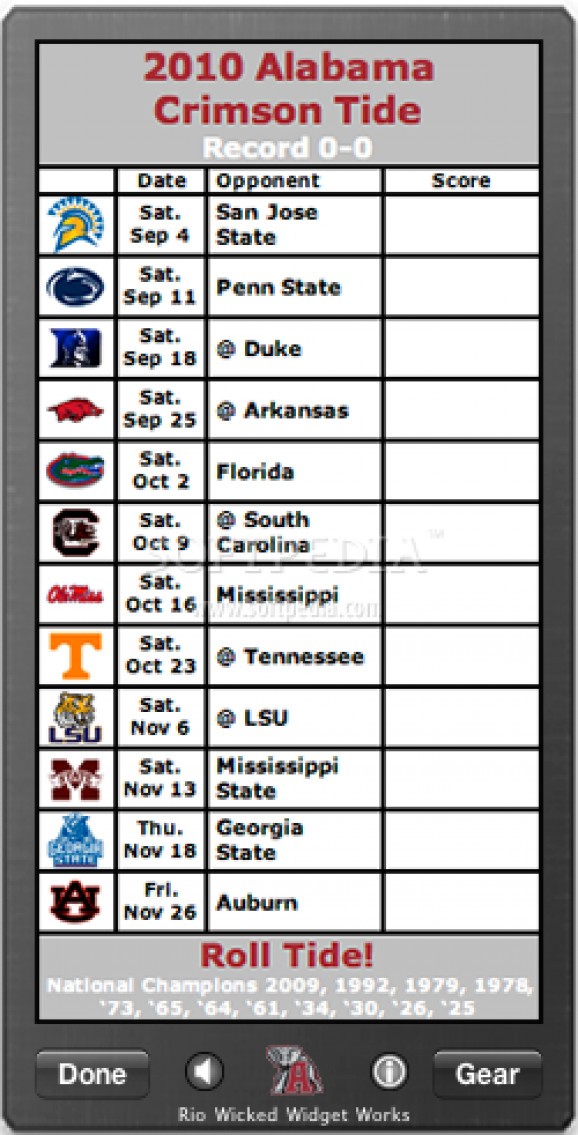 Alabama Crimson Tide Football Schedule Widget screenshot