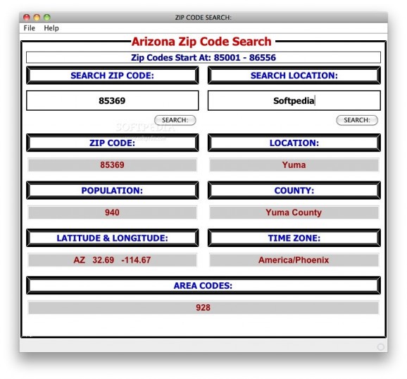 Arizona Zip Code Search screenshot