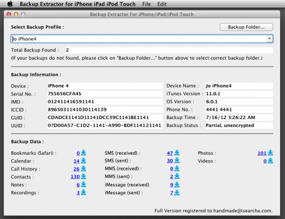 Backup Extractor for iPhone/iPad/iPod Touch screenshot