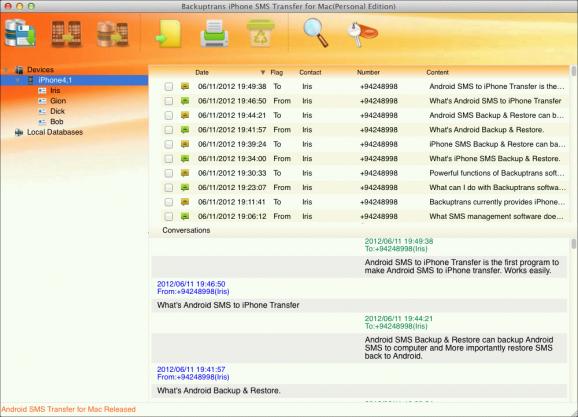 Backuptrans iPhone SMS Transfer screenshot