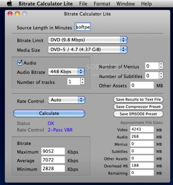 Bitrate Calculator screenshot