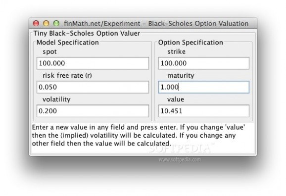 Black-Scholes Option Valuation screenshot