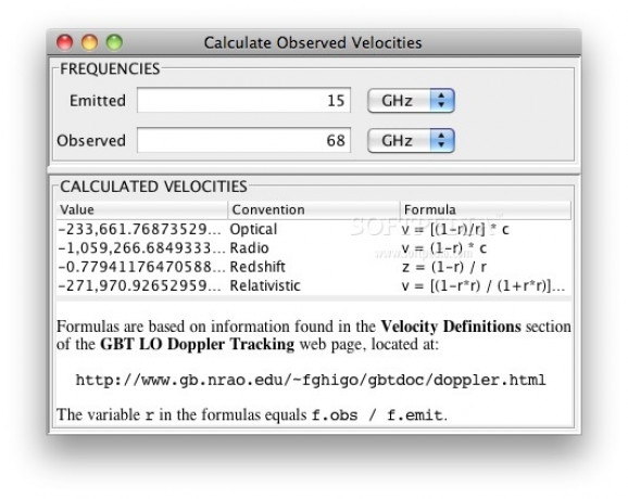Calculate Observed Velocities screenshot