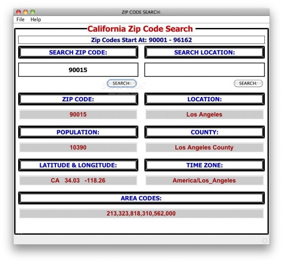 California Zip Code Search screenshot