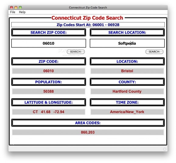 Connecticut Zip Code Search screenshot