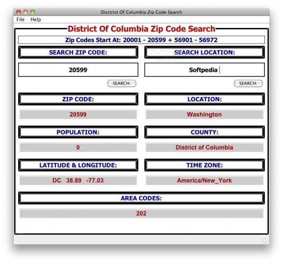 D.C. Zip Code Search screenshot