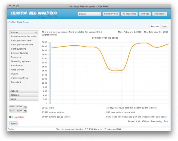 Desktop Web Analytics screenshot