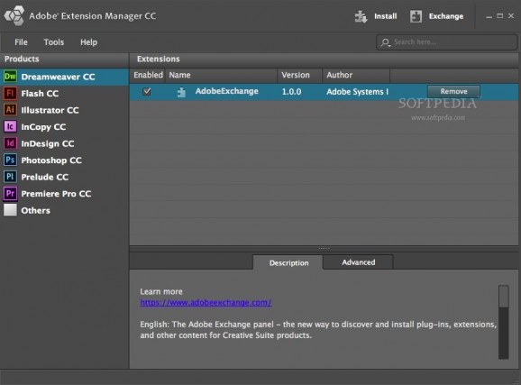 Adobe Extension Manager screenshot