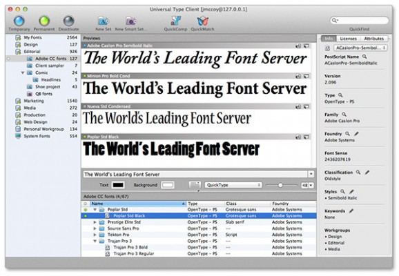 Extensis Universal Type Server screenshot