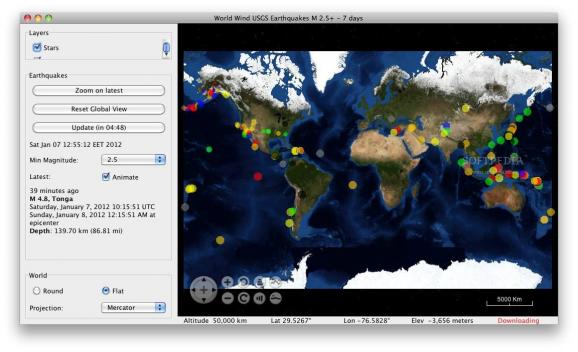 Flat World USGS Earthquakes screenshot