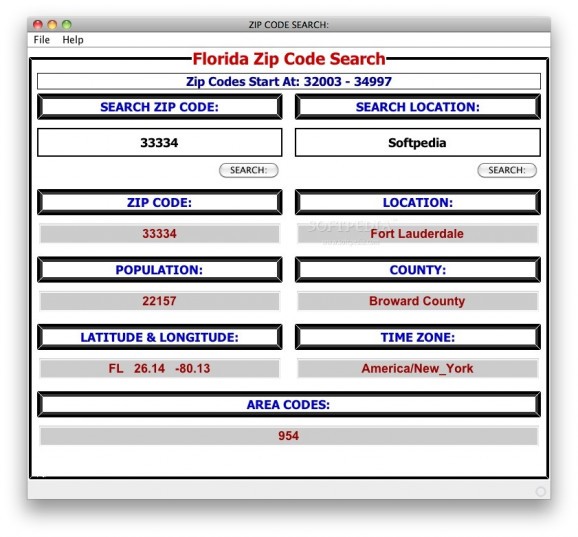 Florida Zip Code Search screenshot