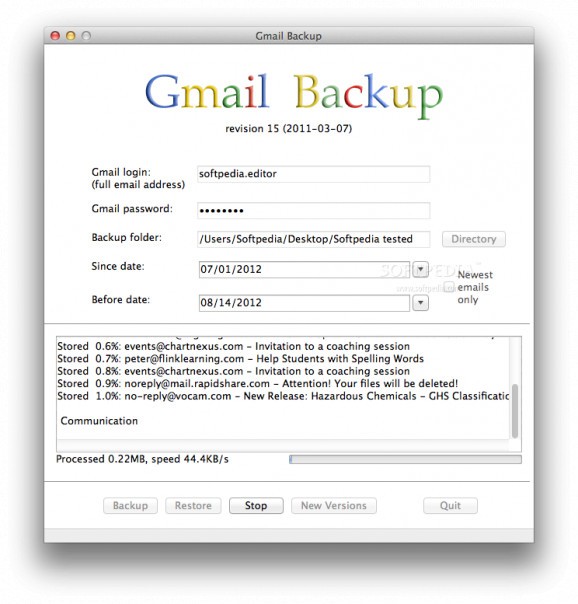 GMail Backup screenshot