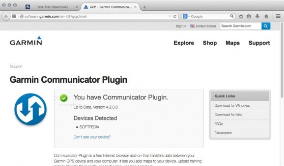 Garmin Communicator Plugin screenshot