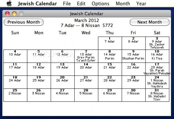 Jewish Calendar screenshot