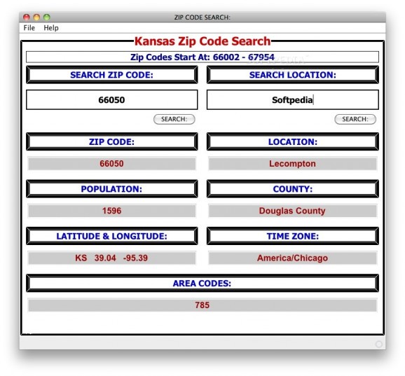 Kansas Zip Code Search screenshot