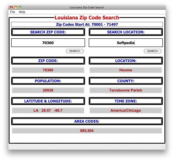 Louisiana Zip Code Search screenshot