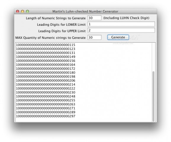 Luhn-checked number generator screenshot