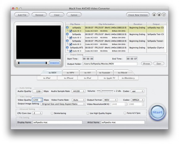 MacX Free AVCHD Video Converter screenshot