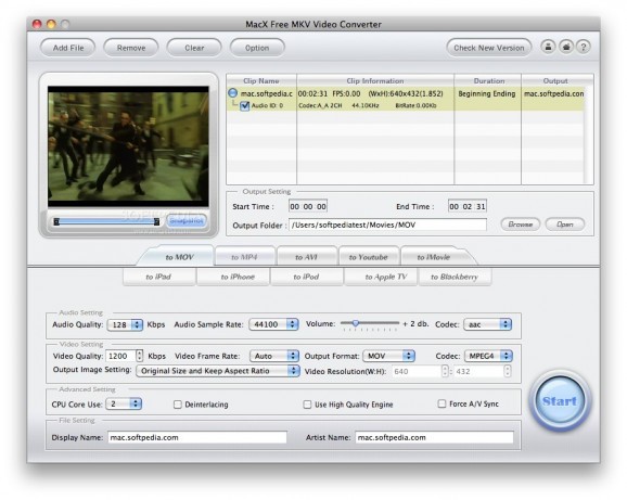 MacX Free MKV Video Converter screenshot