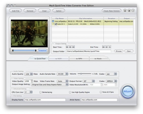 MacX QuickTime Video Converter Free screenshot