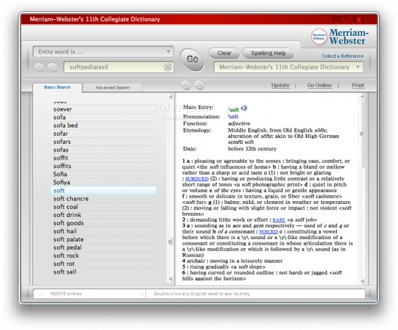Merriam-Webster's Collegiate Dictionary and Thesaurus screenshot