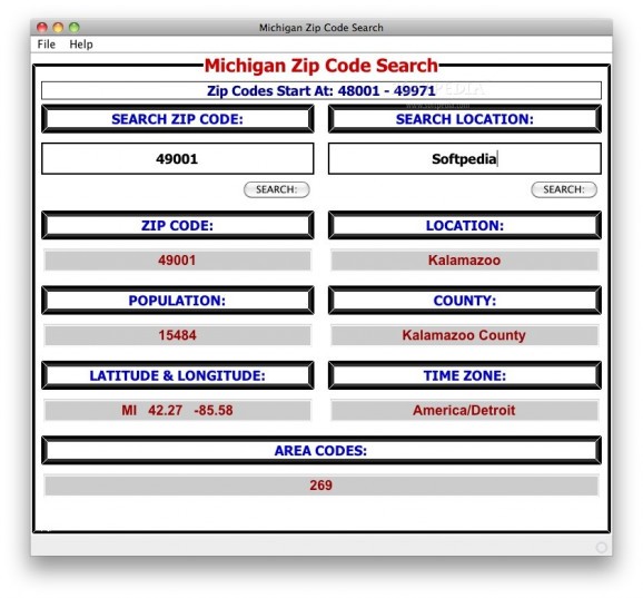 Michigan Zip Code Search screenshot