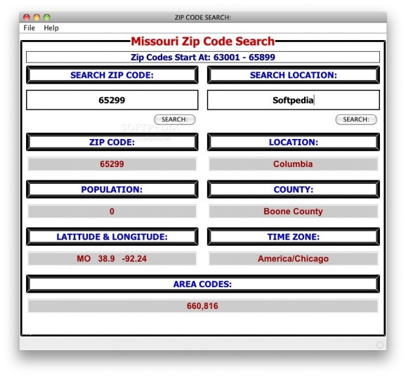 Missouri Zip Code Search screenshot