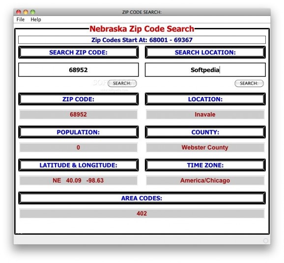 Nebraska Zip Code Search screenshot