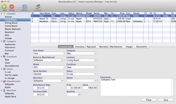 NeonSandbox Home Inventory Management screenshot
