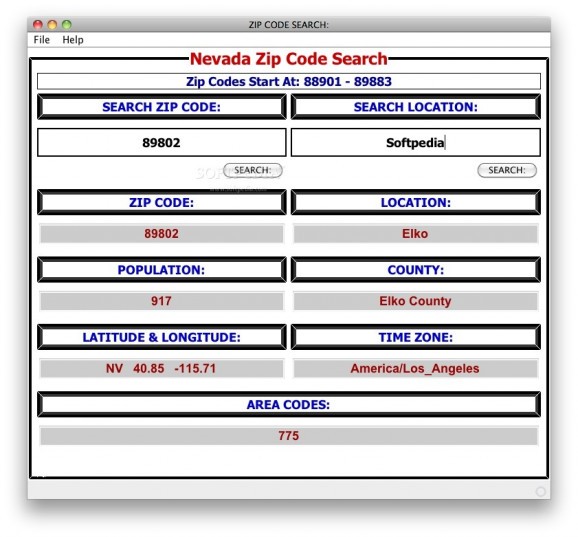 Nevada Zip Code Search screenshot