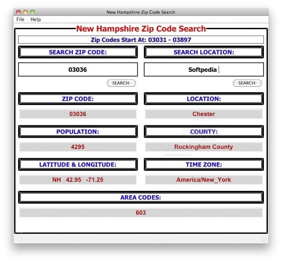 New Hampshire Zip Code Search screenshot