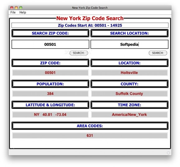 New York Zip Code Search screenshot