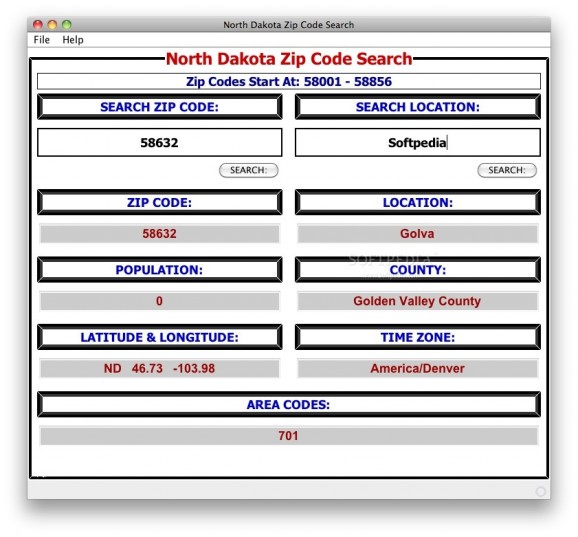 North Dakota Zip Code Search screenshot