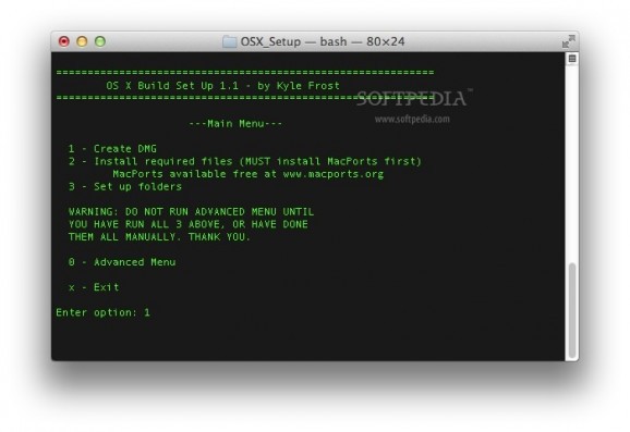 OS X Build Set Up screenshot