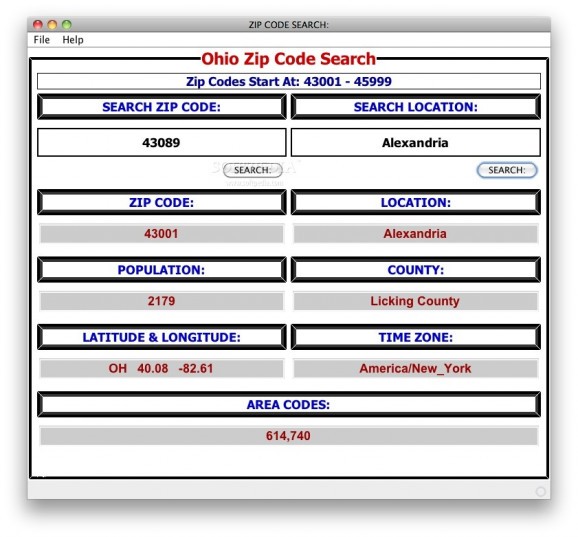 Ohio Zip Code Search screenshot