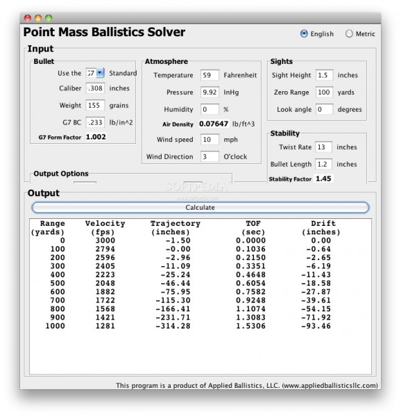Point Mass Ballistics Solver screenshot