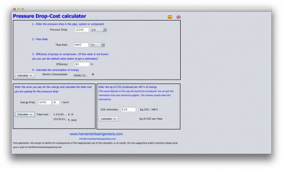 Pressure Drop-Cost Calculator screenshot