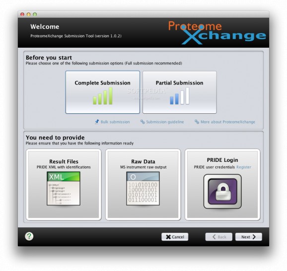 ProteomeXchange Submission screenshot