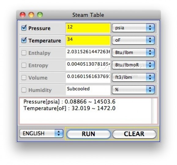 SteamTables Calculator screenshot