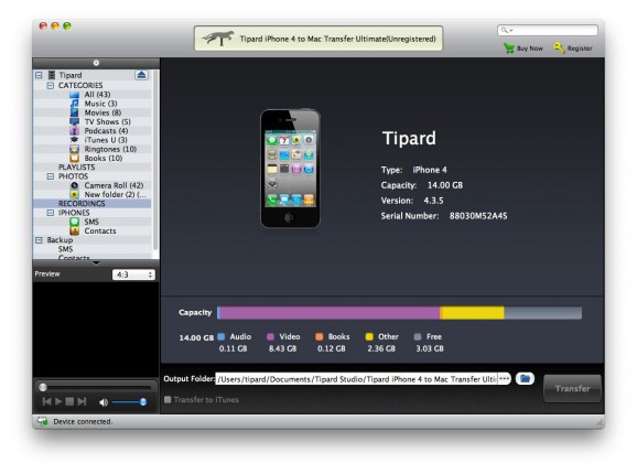 Tipard iPhone 4 to Mac Transfer Ultimate screenshot