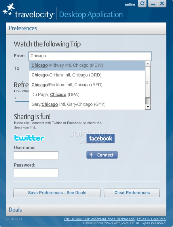 Travelocity Desktop Application screenshot